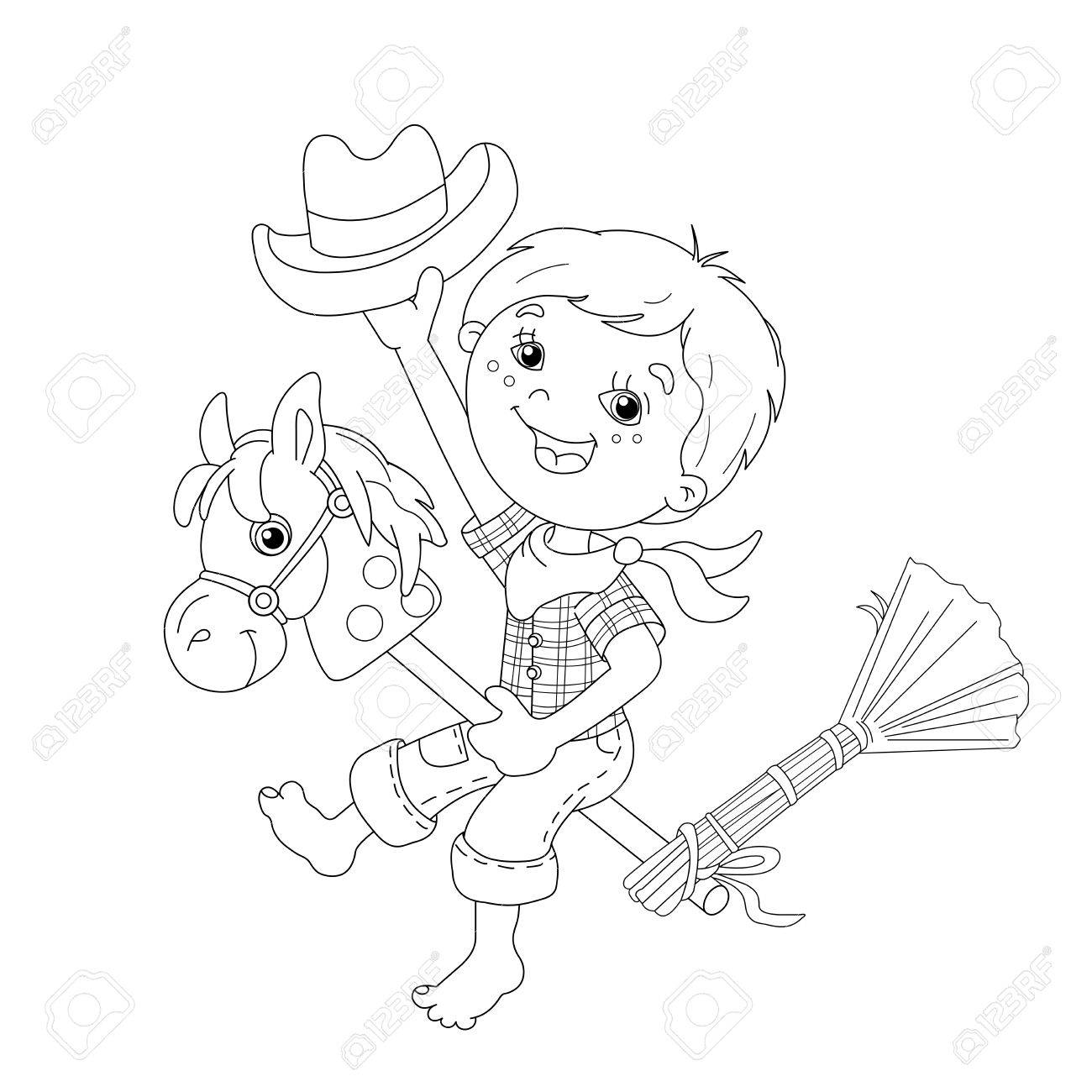 1300x1300 Coloring Page Outline Of Cartoon Boy Playing Cowboy With Toy