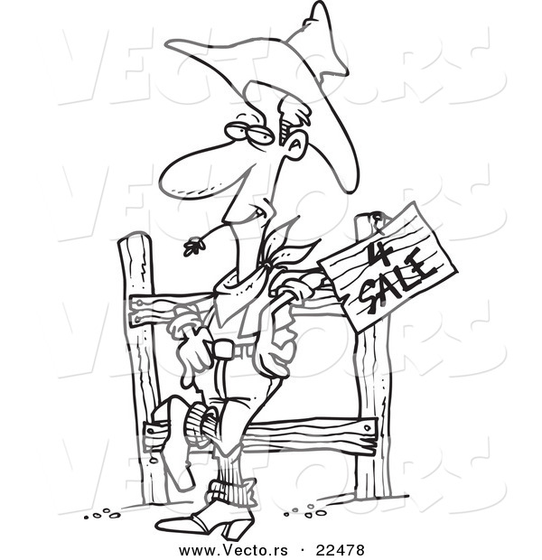 600x620 Vector Of A Cartoon Western Cowboy Selling Property