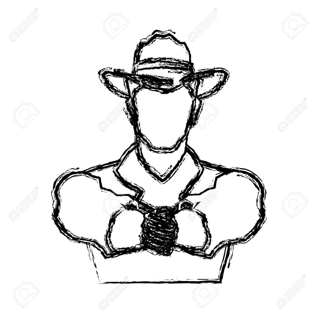 1300x1300 Portrait Man In Cowboy Hat. Sketch Vector Illustration Royalty