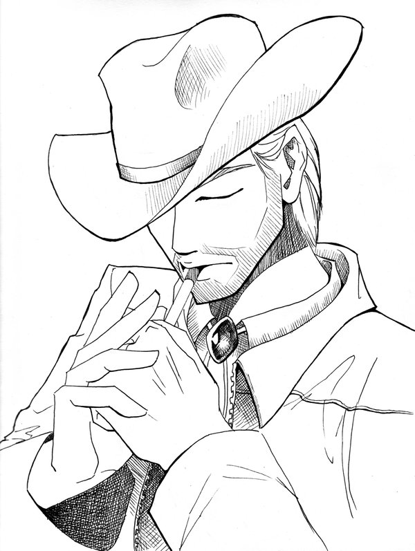 600x797 Cowboy Lineart By Icthaliandreams