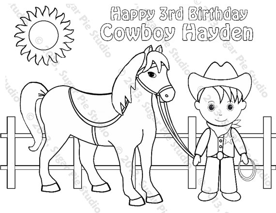 570x440 Personalized Printable Cowboy Horse Birthday By Sugarpiestudio