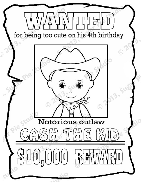 570x738 Personalized Printable Wanted Cowboy Poster Birthday Party