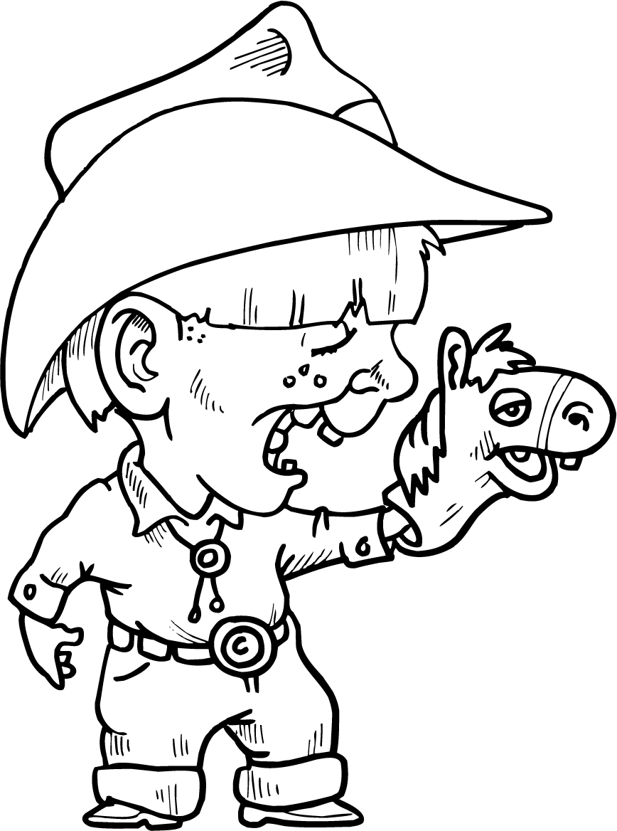 868x1168 Colouring Sheet Of Cowboy Kid With A Horse Hand
