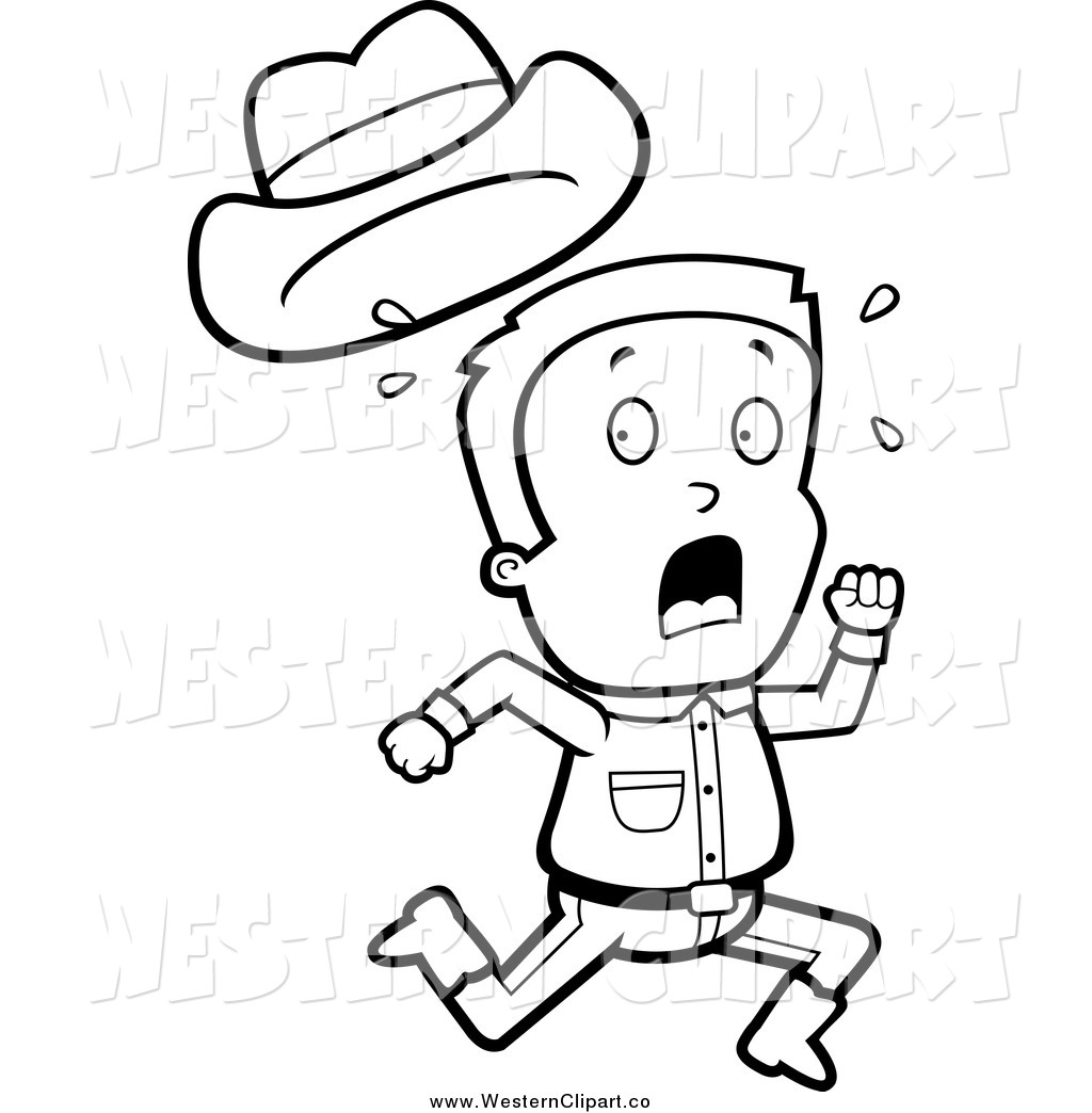 1024x1044 Vector Clip Art Of A Black And White Scared Cowboy Boy Running By