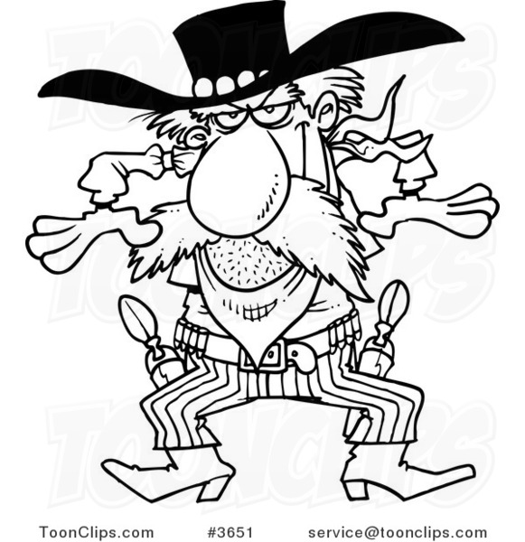 581x600 Cartoon Black And White Line Drawing Of A Western Gunslinger