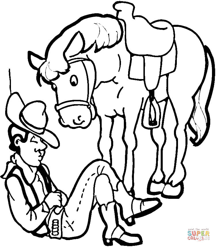 750x856 Cowboy With His Horse Coloring Page Free Printable Coloring Pages