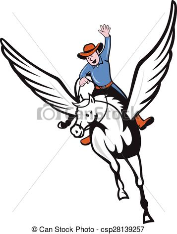 357x470 Cowboy Riding Pegasus Flying Horse Cartoon. Illustration