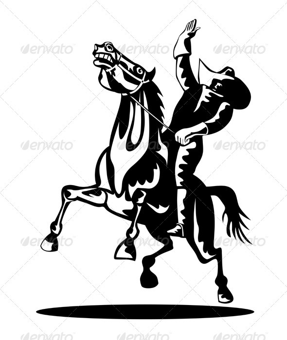 590x700 Rodeo Cowboy Riding Bucking Bronco Horse By Patrimonio Graphicriver
