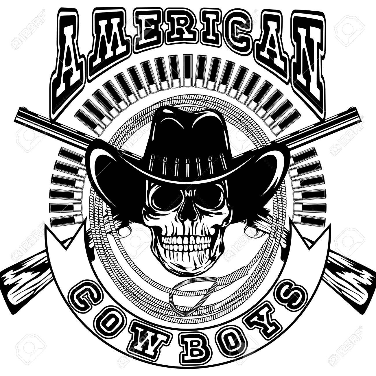 1300x1300 Vector Illustration Skull In Cowboy Hat And Crossed Rifles