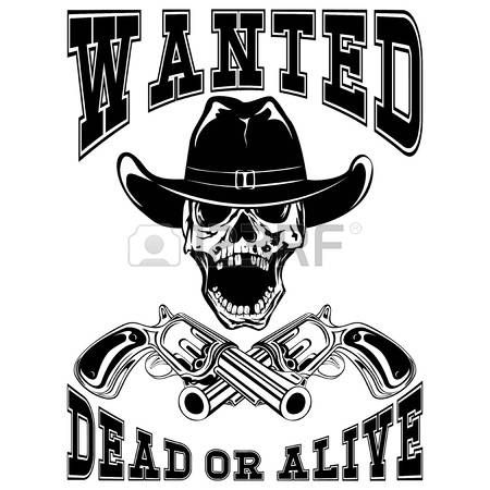 450x450 Vector Illustration Cowboy Skull In Hat And Two Revolvers