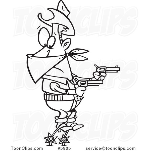 581x600 Cartoon Black And White Line Drawing Of A Cowboy Balanced On His