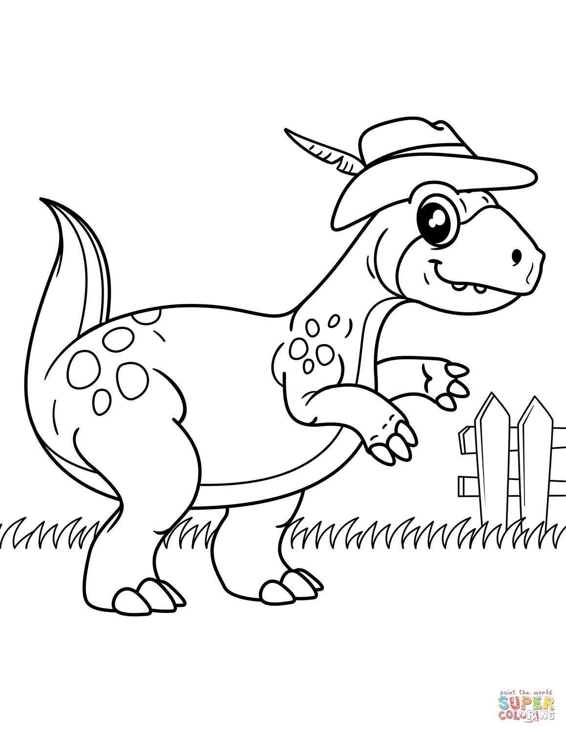 1159x1500 Dinosaur Wearing Cowboy Hat Coloring Page Free Printable