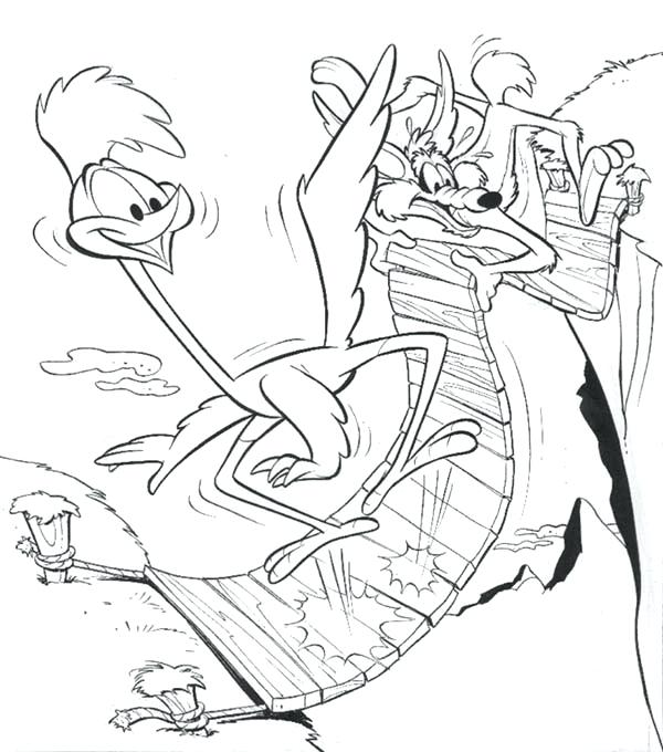 600x680 Road Runner Coloring Page Roadrunner And Wile E Coyote Passing