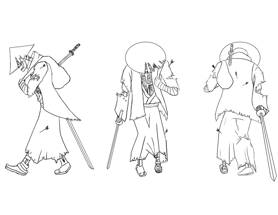 900x695 Zombie Samurai Line Art By Coyote Productions