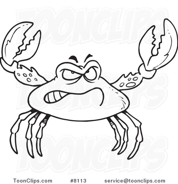 581x600 Cartoon Black And White Line Drawing Of A Tough Crab