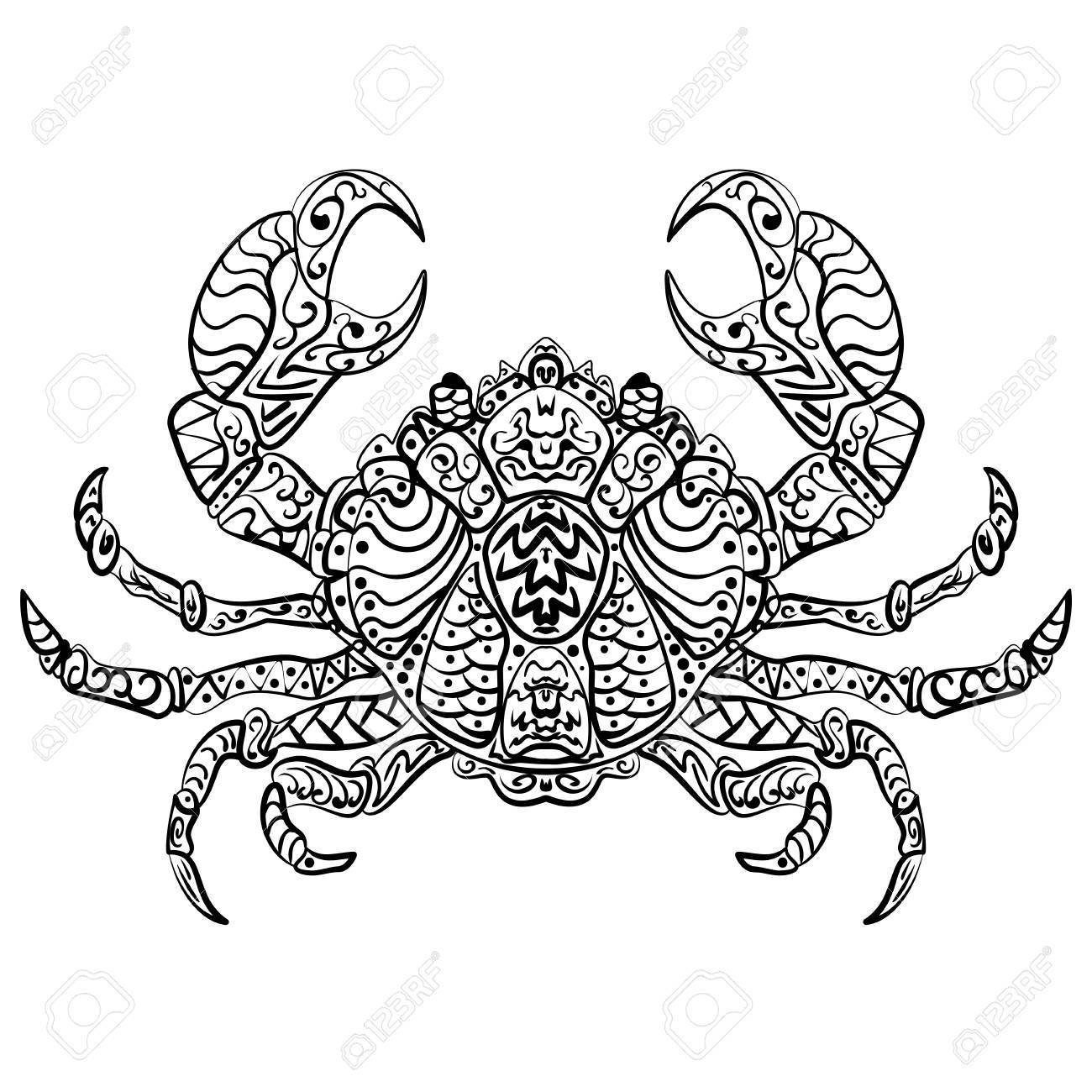 1300x1300 Zentangle Stylized Vector Illustration Sea Crab. Black And White