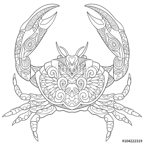 500x500 Zentangle Stylized Cartoon Crab, Isolated On White Background