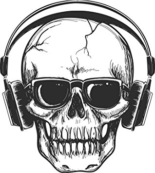 318x355 Black And White Sketch Cracked Skull With Headphones