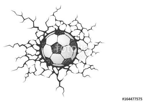500x354 Soccer Ball Smash The White Wall With Cracks Hole. Texture Design