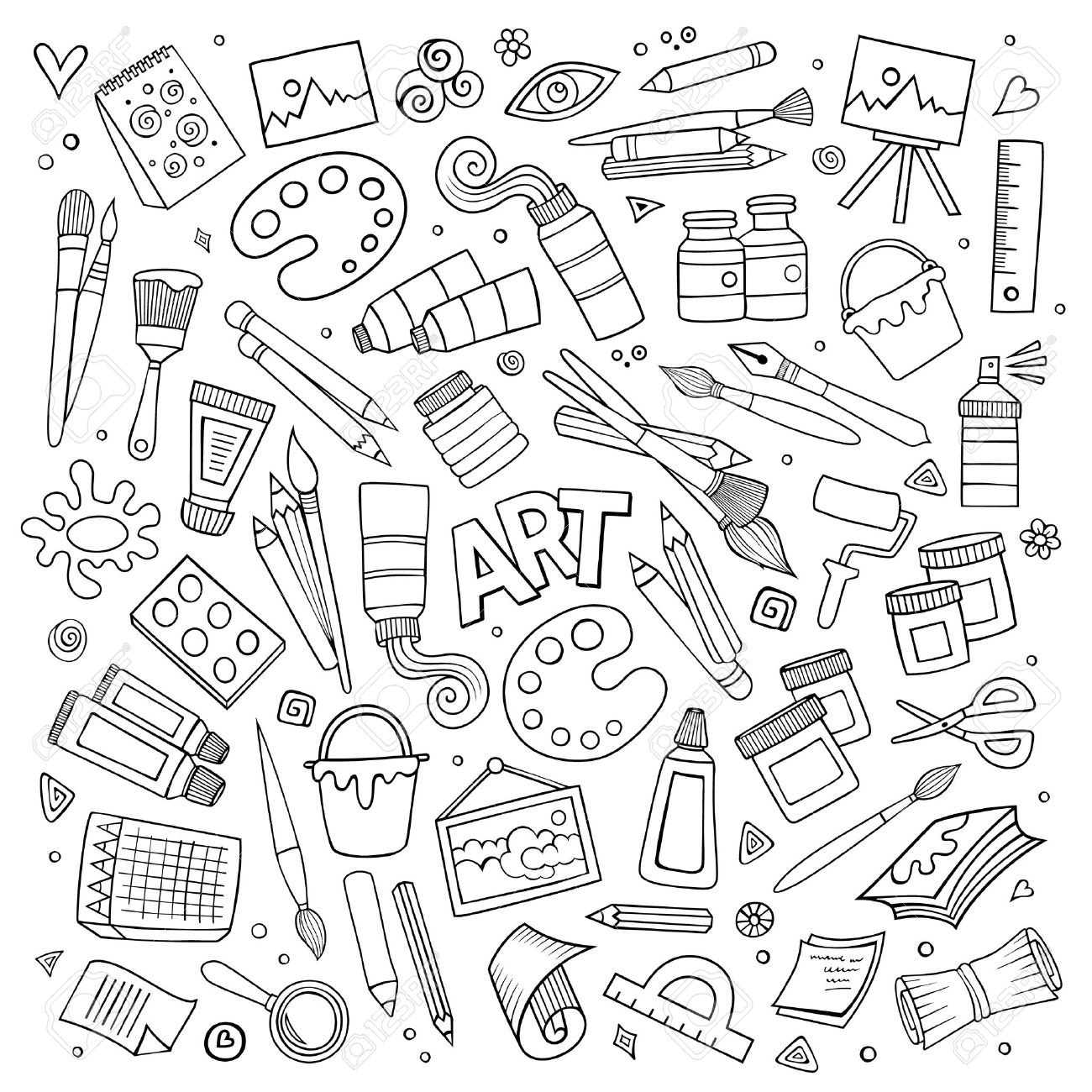 1300x1300 Art And Craft Hand Drawn Vector Symbols And Objects Royalty Free