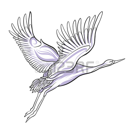 450x450 Japanese Crane Isolated Drawing. Stock Vector Illustration