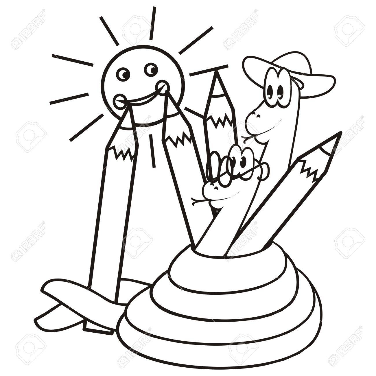 1300x1300 Snakes And Crayons, Coloring Page, Vector Icon Royalty Free
