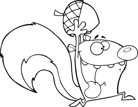 480x373 Crazy Cartoon Squirrel Running With Acorn Coloring Page Free