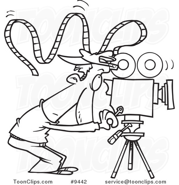 581x600 Cartoon Black And White Line Drawing Of A Camera Guy With Crazy