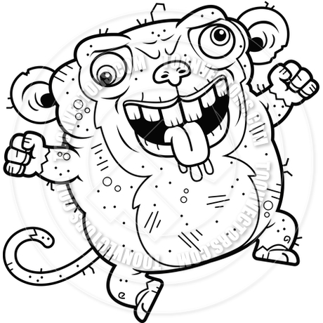 460x460 Cartoon Ugly Monkey Crazy (Black And White Line Art) By Cory