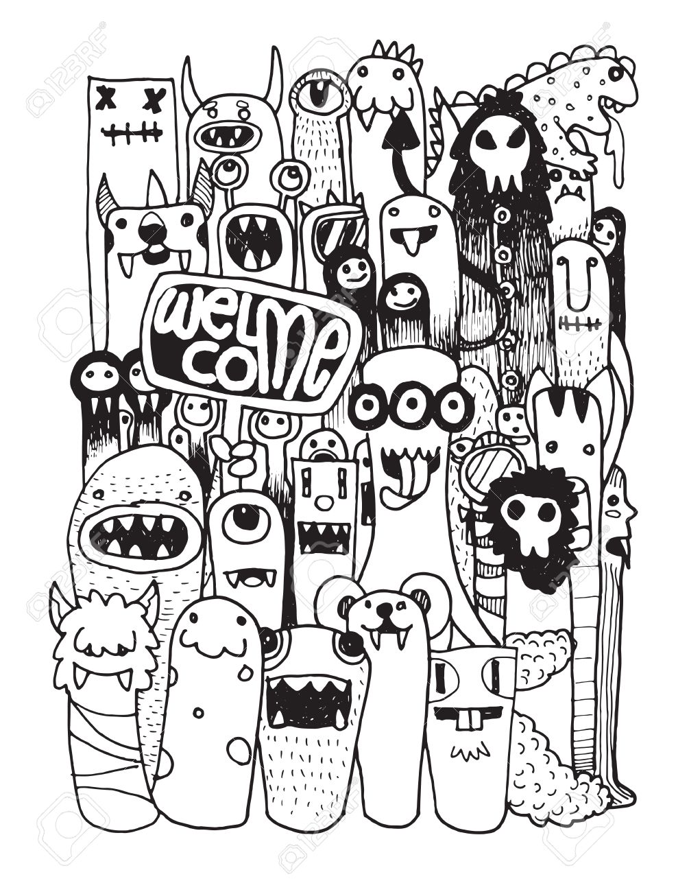 1005x1300 Hipsterhand Drawn Crazy Doodle Monster City,drawing Style.vector