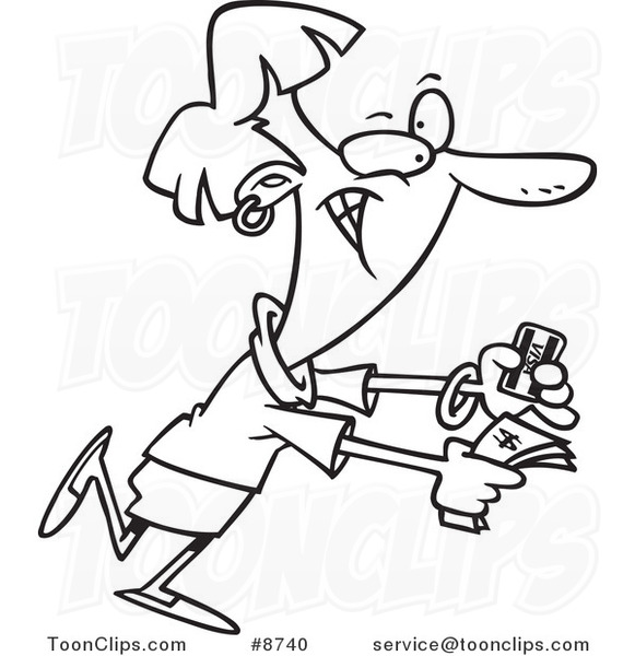 581x600 Cartoon Black And White Line Drawing Of A Business Woman Holding