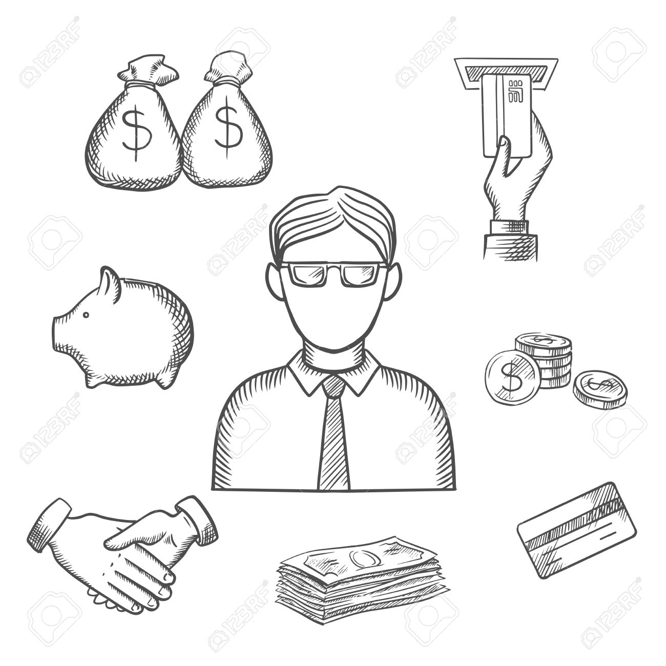 1300x1300 Banker Profession Sketch Design With Businessman And Financial