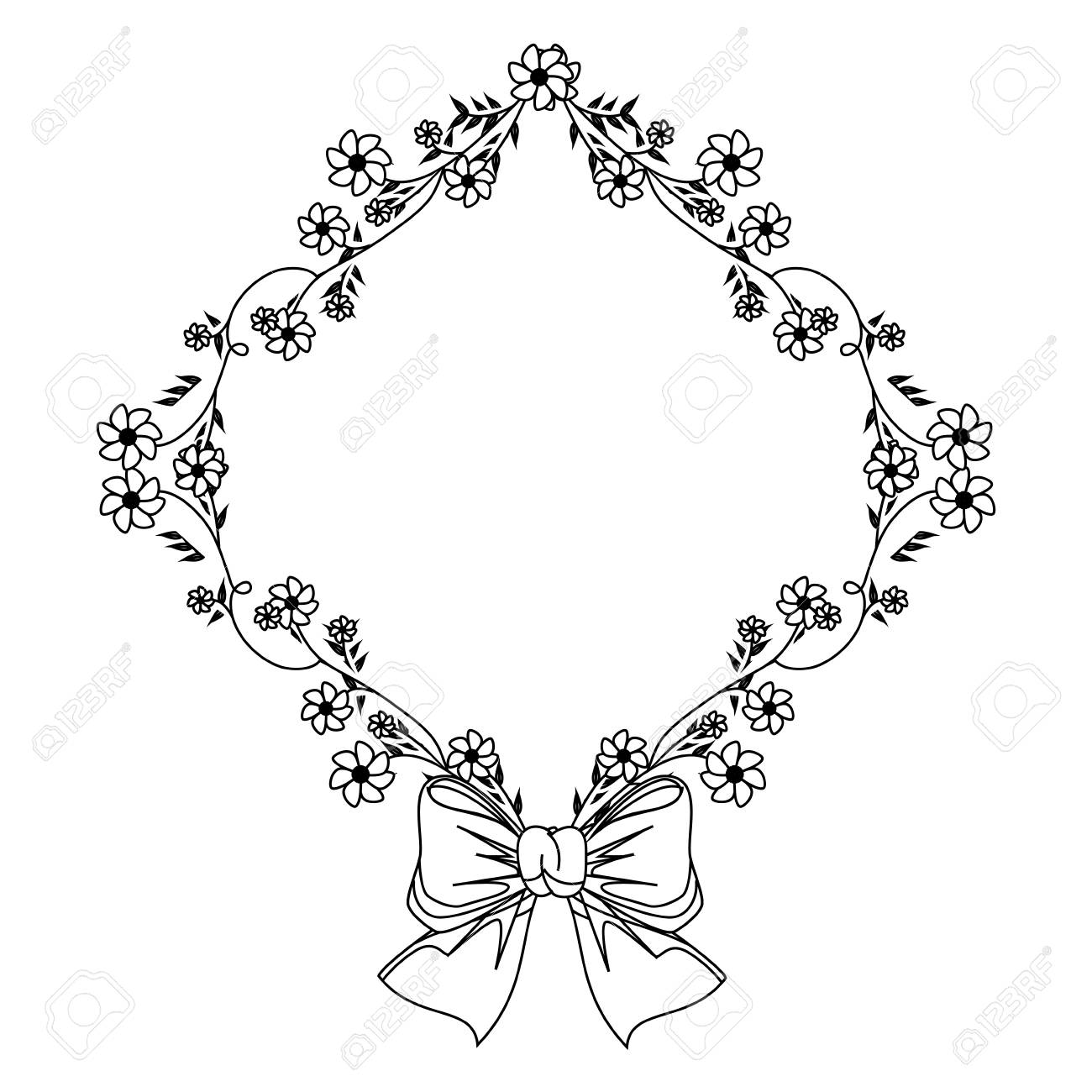 1300x1300 Monochrome Contour With Diamond Frame With Creepers And Flowers