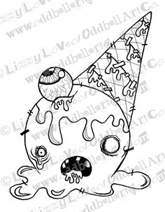 236x303 Set Of 2 Digi Stamp Digital Instant Download Big Eye Creepy Cute