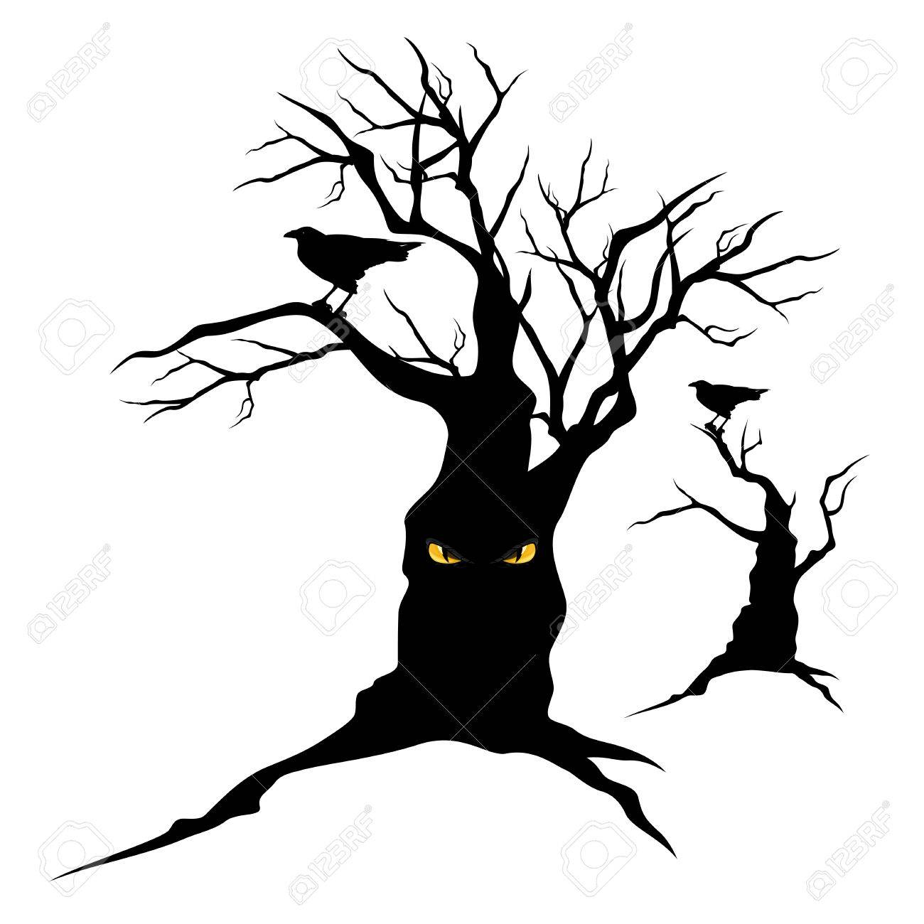 1300x1300 Black Raven Sitting On Creepy Halloween Tree With Evil Eyes