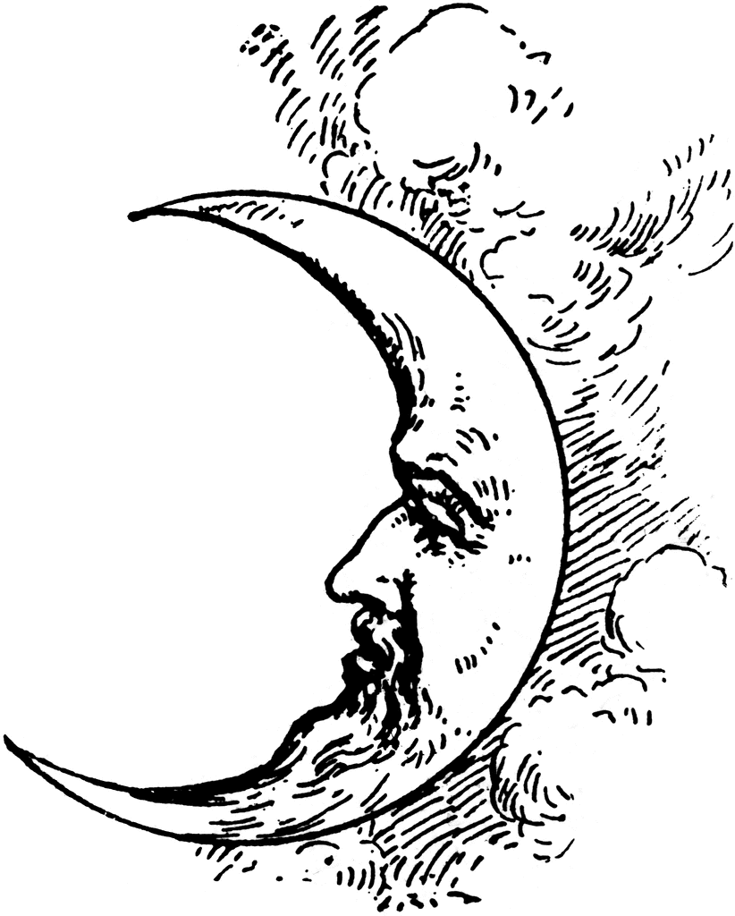822x1024 Crescent moon face drawing Crescent Moon Thinkin' About Inkin