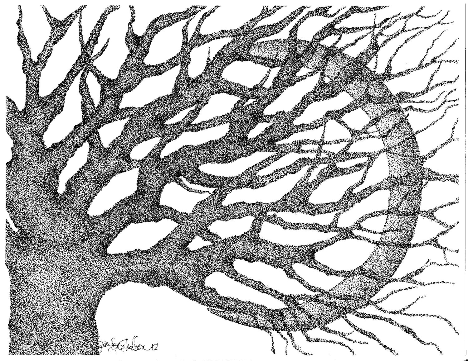 1500x1159 Crescent Moon Amp Tree Stipple Art 5 X 7