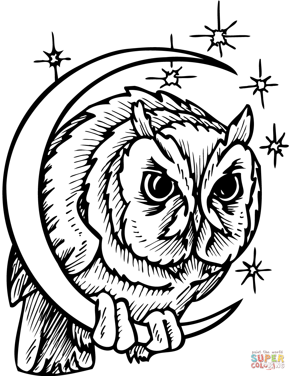 1005x1300 Drawing Of Crescent Moon Owl In Crescent Moon Coloring Page Free