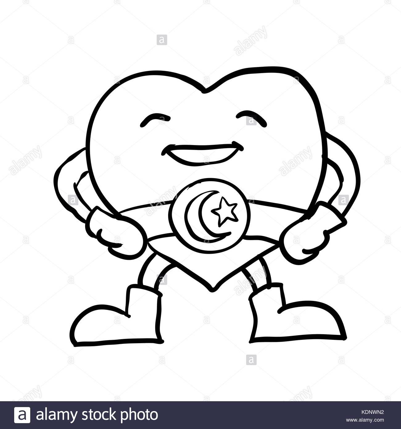 1300x1390 Hand Drawing Of Cartoon Smiling Heart With Crescent Star On Belt