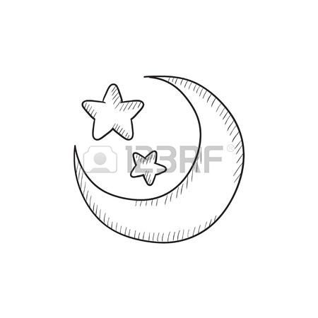 450x450 Crescent Moon With Stars At Night, Evening Or Nighttime Line