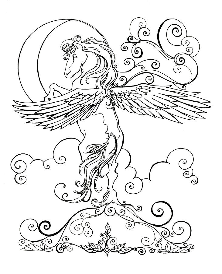 731x900 Pegasus And Crescent Moon Drawing By Katherine Nutt