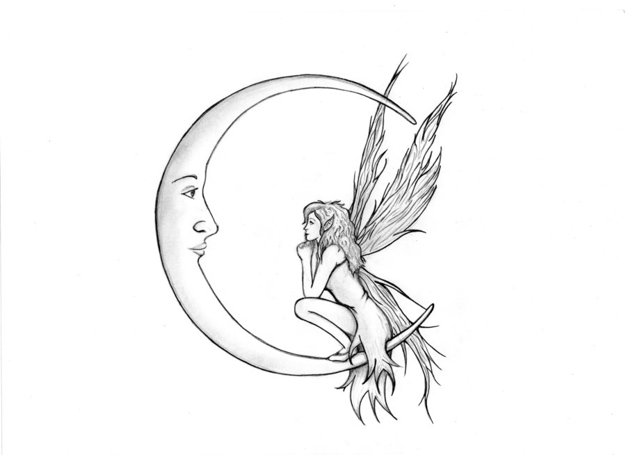 900x654 Drawn Moon Line Drawing