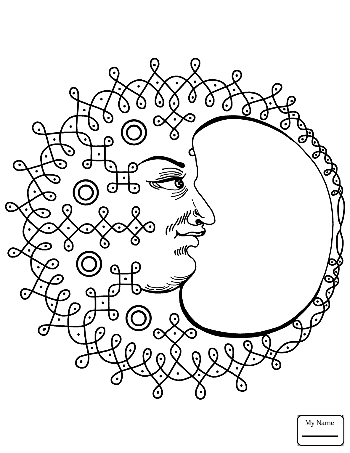 1182x1530 Coloring Pages Arts Culture Crescent Moon With Face Indian Designs
