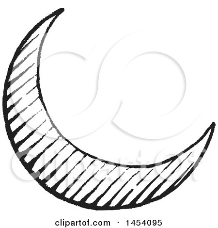 450x470 Clipart Of A Black And White Sketched Crescent Moon