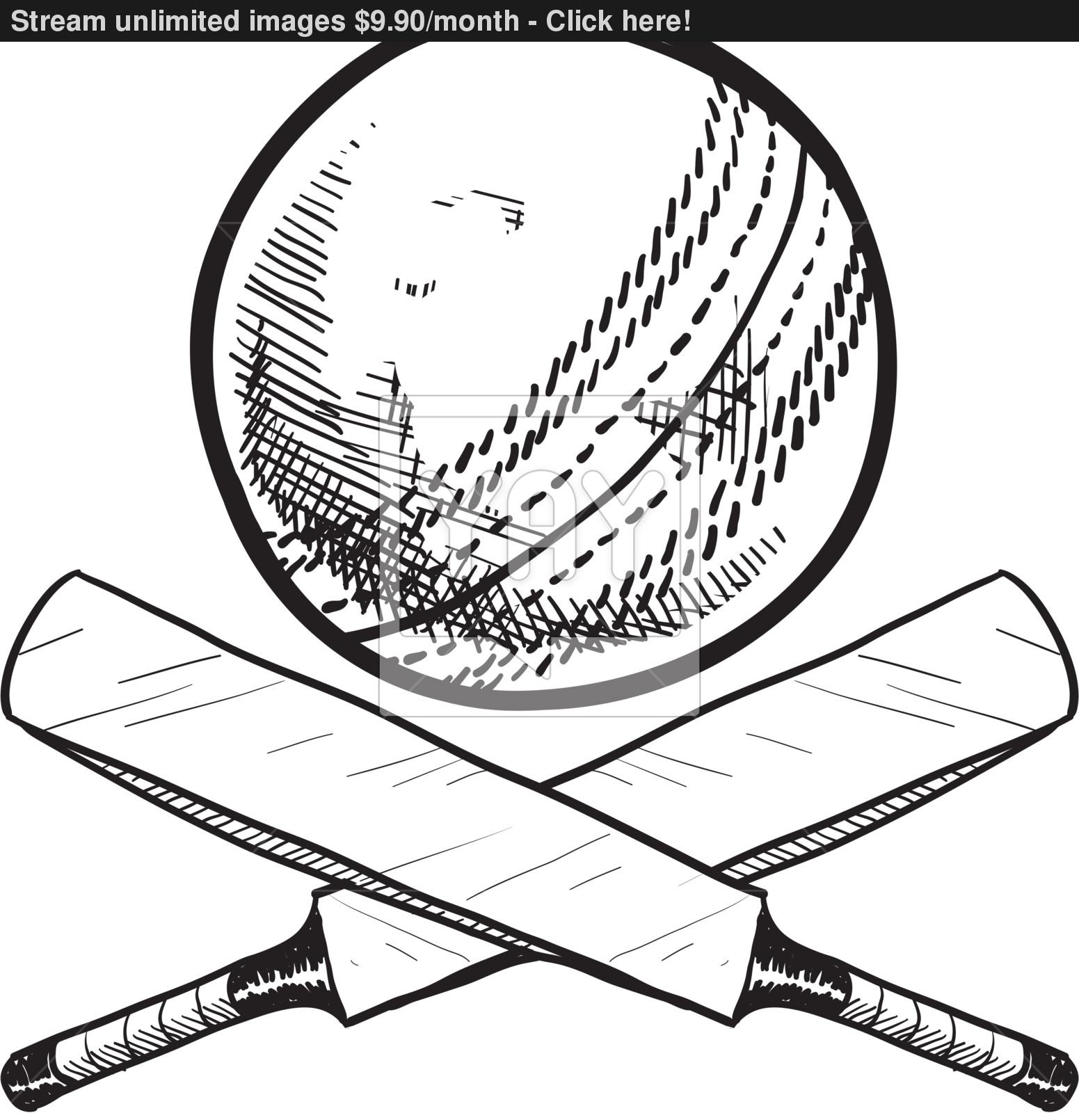 1551x1600 Cricket Bat And Ball Sketch Vector