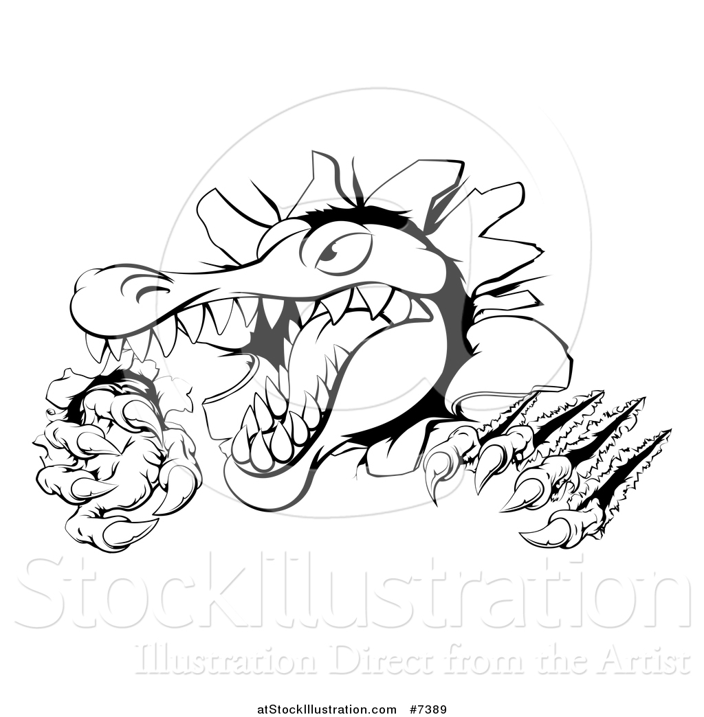 1024x1044 Vector Illustration Of A Black And White Cartoon Vicious Alligator
