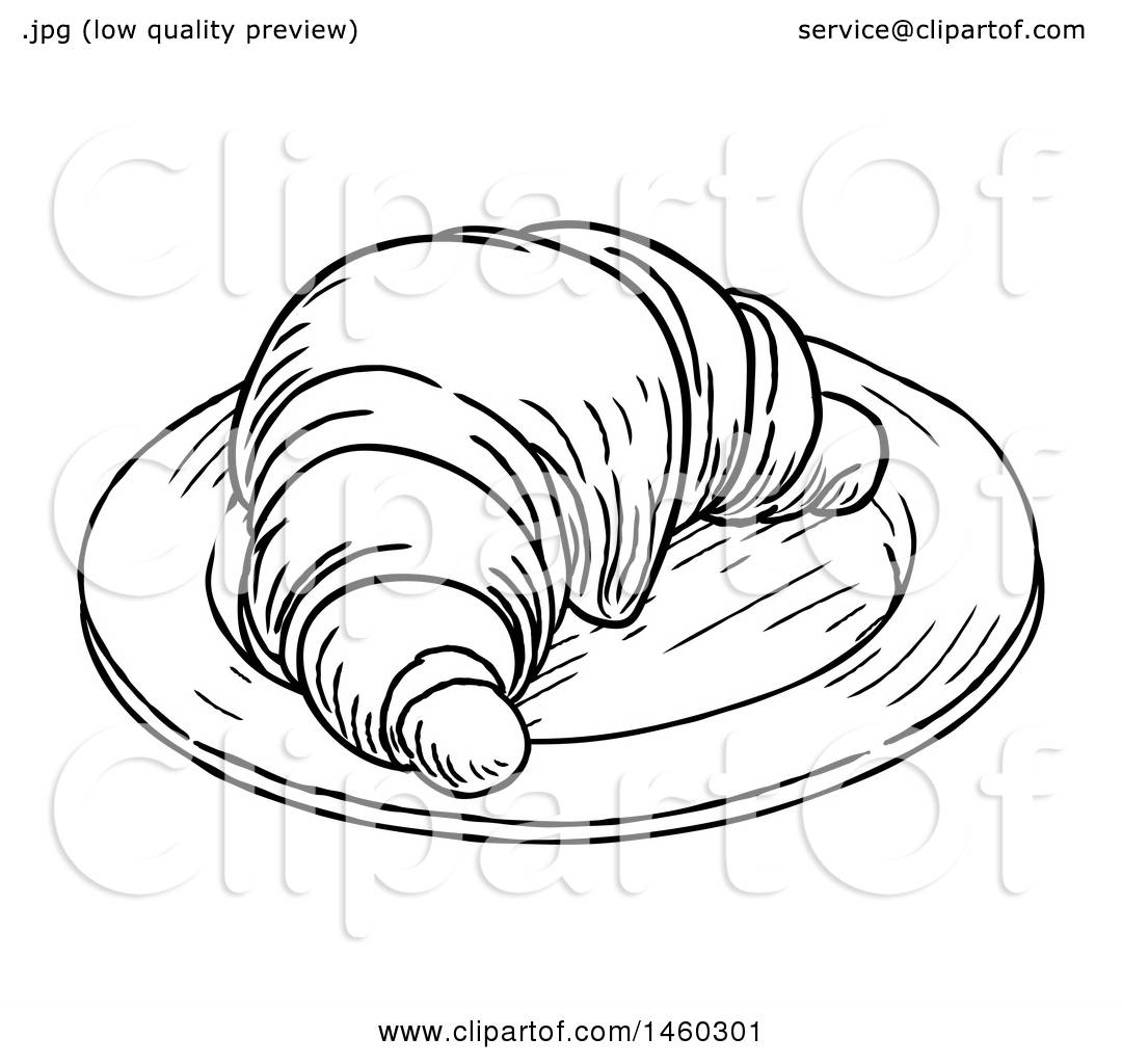 1080x1024 Clipart Of A Black And White Vintage Engraved Croissant On A Plate