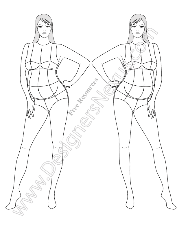612x792 V59 Front View Maternity Figure Pregnant Croquis