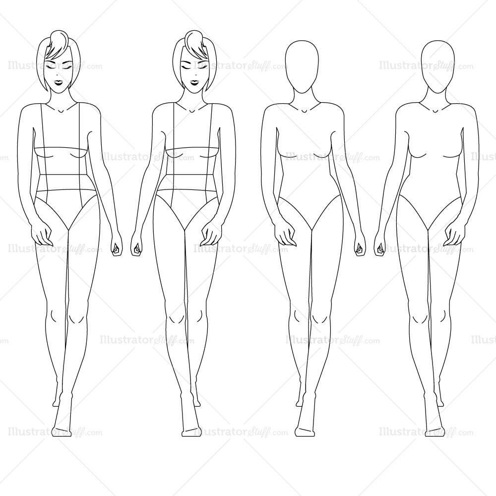 1000x1000 Female Fashion Croquis Template Illustrator Stuff