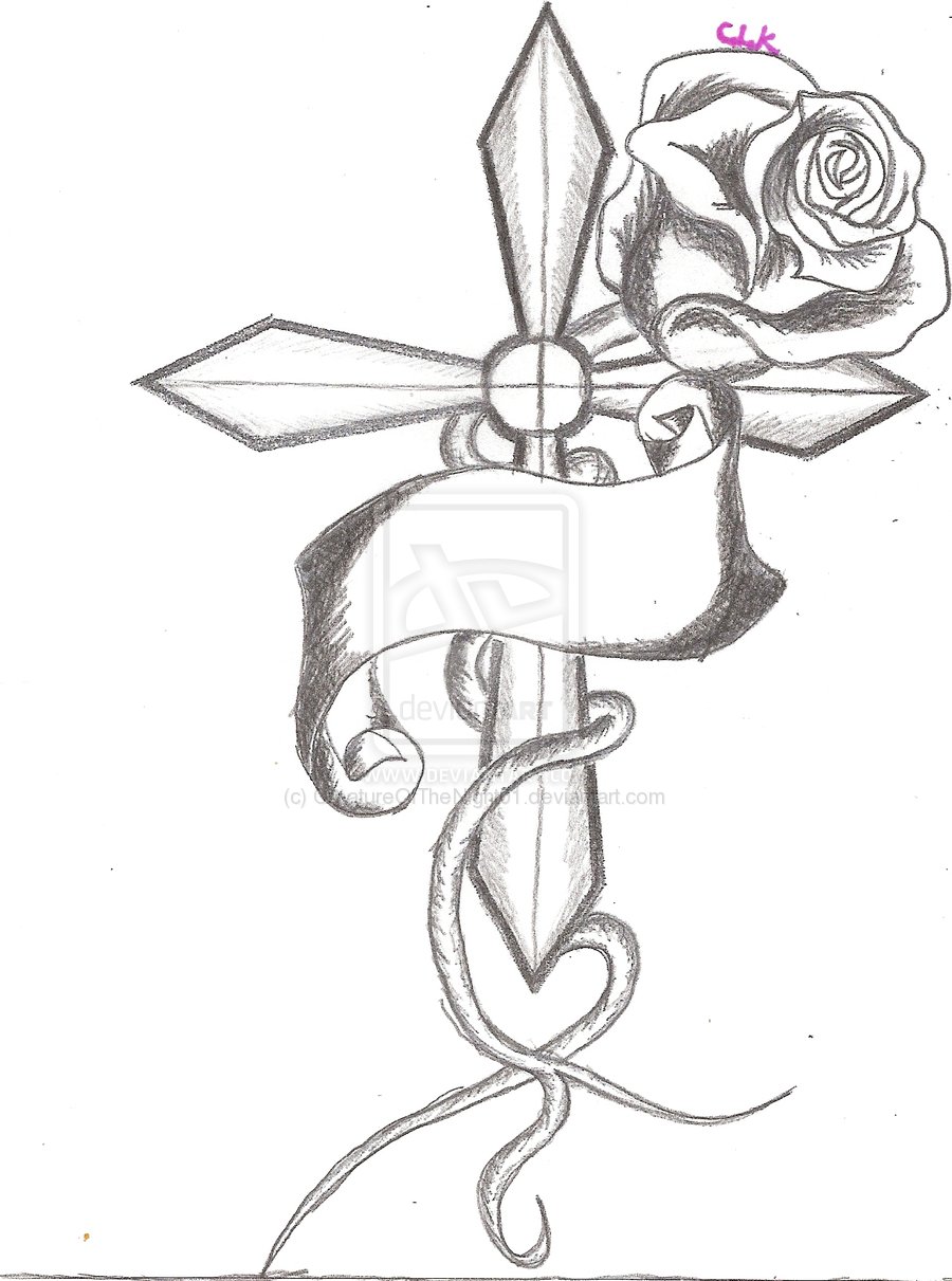 Cross And Rose Drawing at GetDrawings | Free download